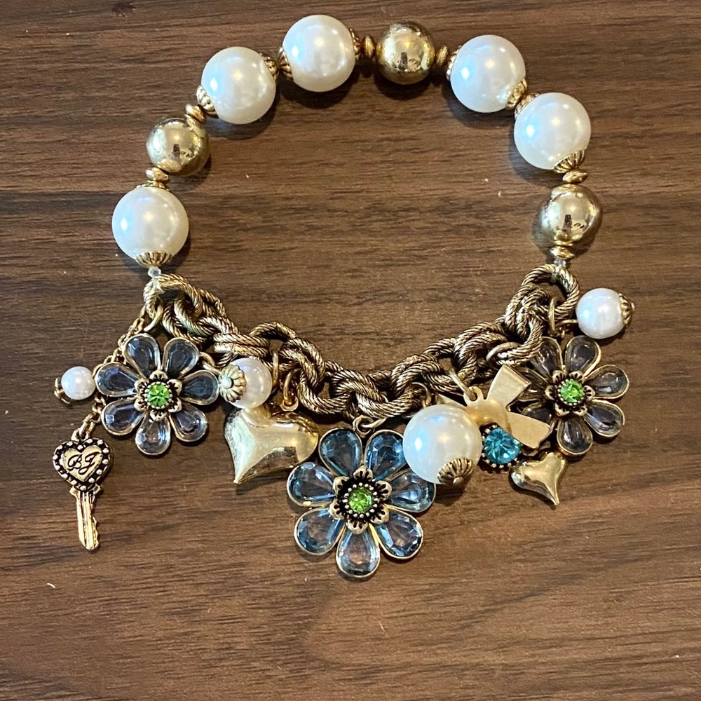 Golden Pearl Charm Bracelet